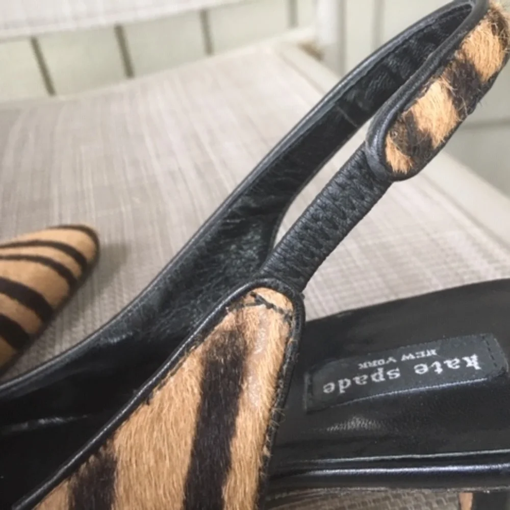 Kate Spade Zebra Calf Hair Low Heels Slingback Pumps Italy - Picture 8 of 10